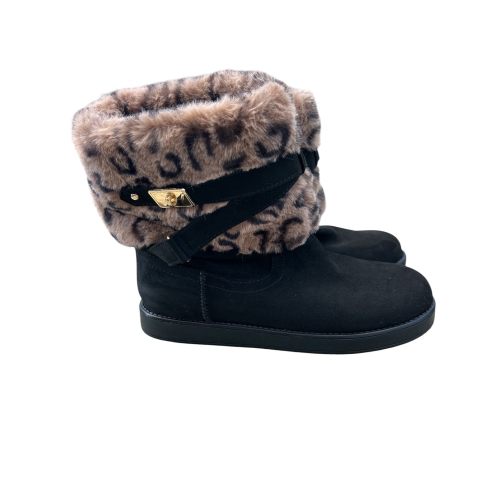 GBG Los Angeles Womens Black Leopard Faux Fur Trim Ankle Boots Size 6M GGKOLLEER